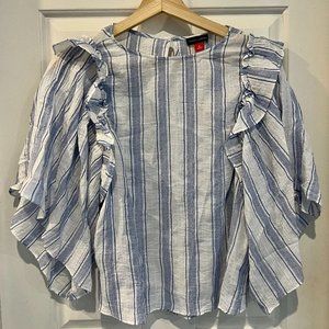 Vince Camuto Flowy White and Blue Stripe Blouse